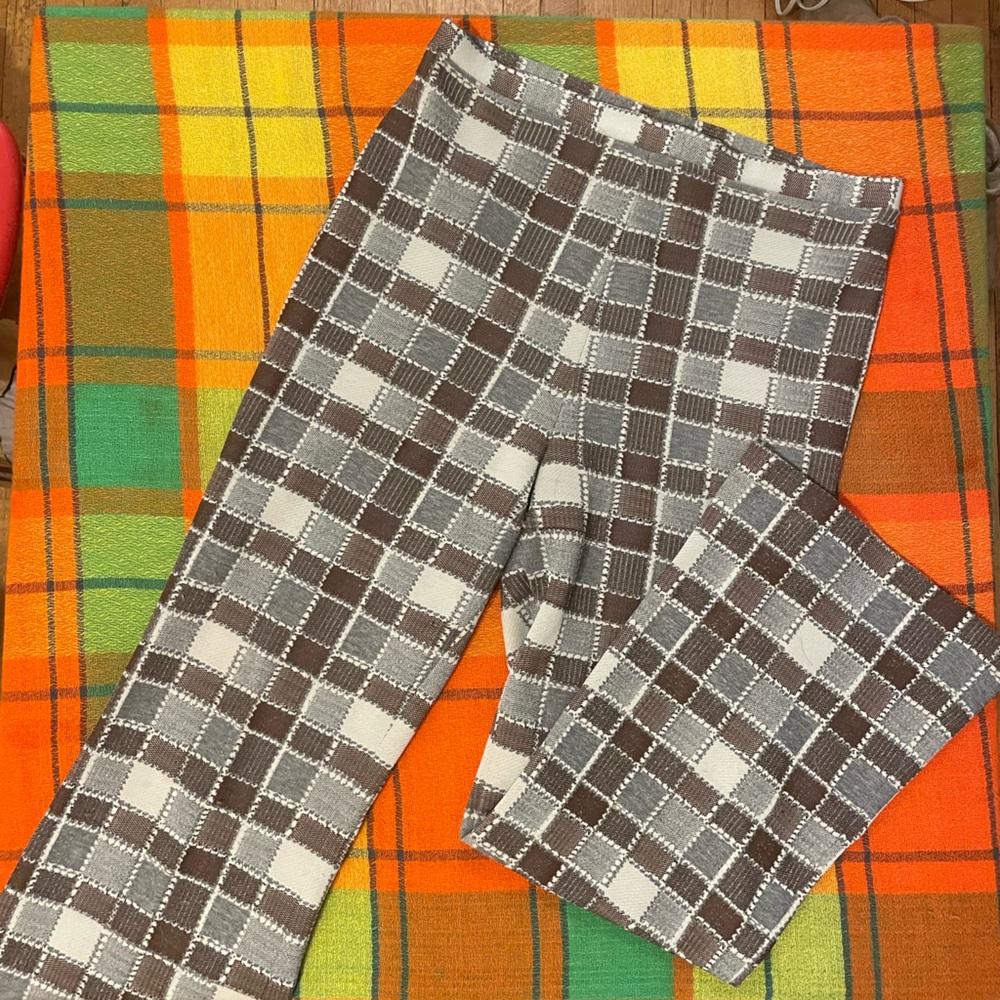 Vintage High-Waisted Plaid Flare Pants